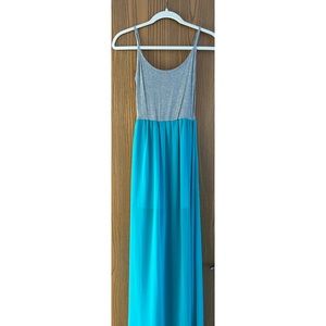 Blue and Gray Mixed Fabric Maxi Dress - XS